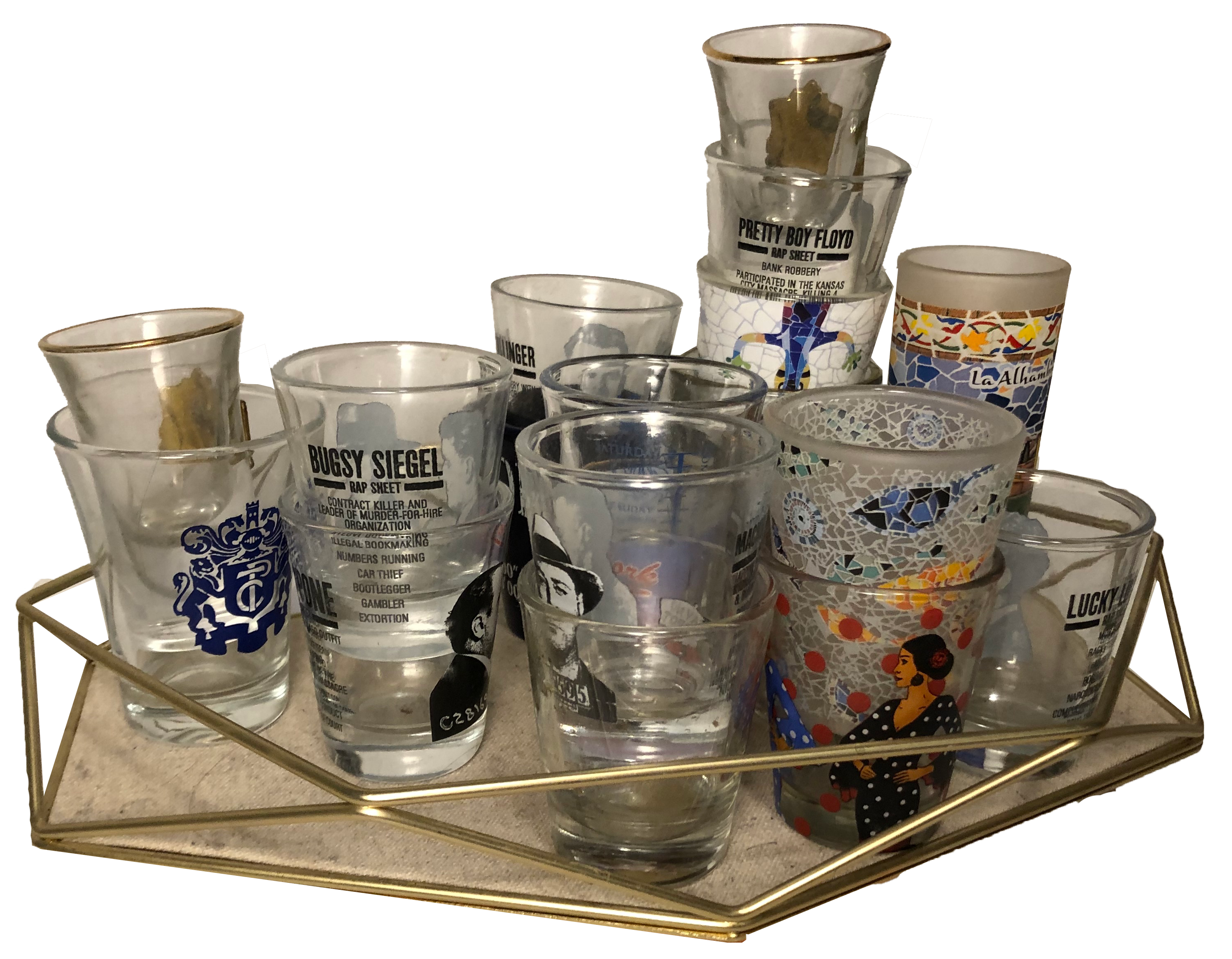 A tray filled with shot glasses