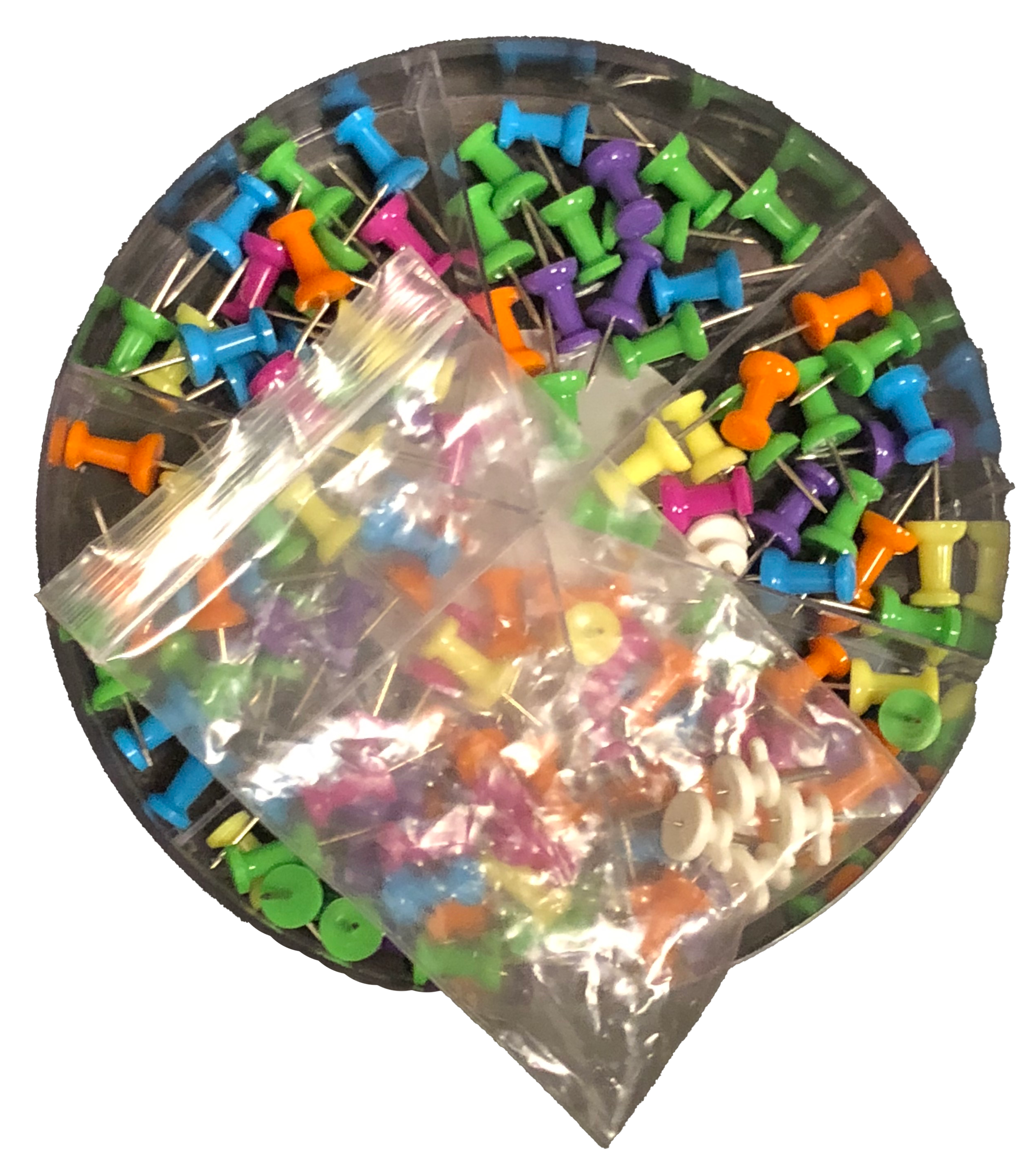 A bunch of colorful tacks